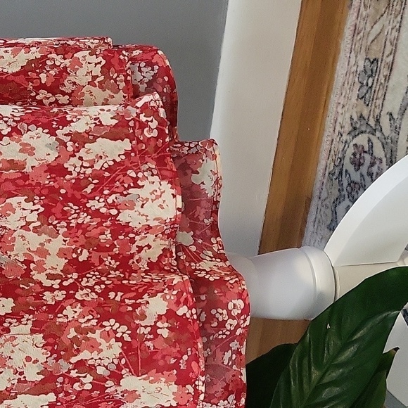 Jones New York Red and Tan Lined Floral Drape Neck Pullover Dress - Size 14 - Picture 6 of 8